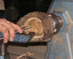 Hollowing the dish from the bark side